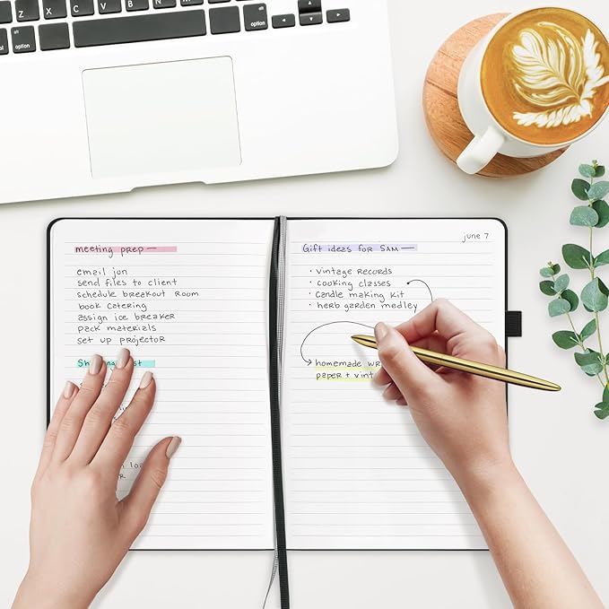 A5 Lined Leather Journal and Pen Set for Women&Men, Gift Box Included, Hardcover Notebook with 160 Pages 100GSM Thick Paper, for Work, Business, School or Home Writing(Black)