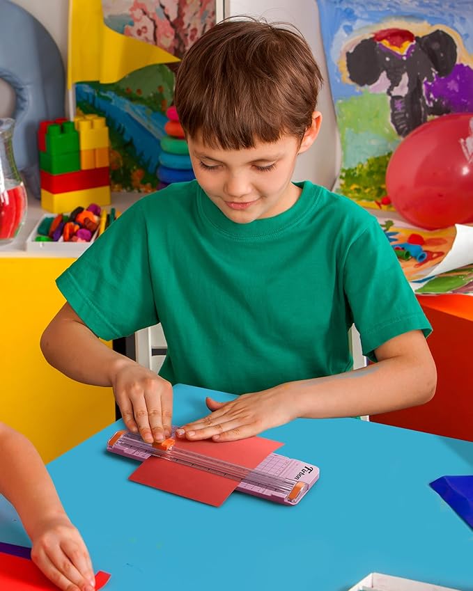 Firbon Pink A5 Paper Cutter, Straight Small Paper Trimmer with Side Ruler for Scrapbooking Craft, Paper, Coupon, Label, Cardstock