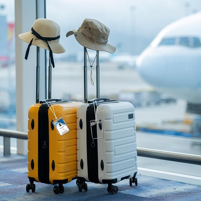 50 Pack Clear Plastic Luggage Bag Tag Holder Badge Label Tag Holder with 50 Pack Luggage Loops Straps for Office Business Travel Supplies