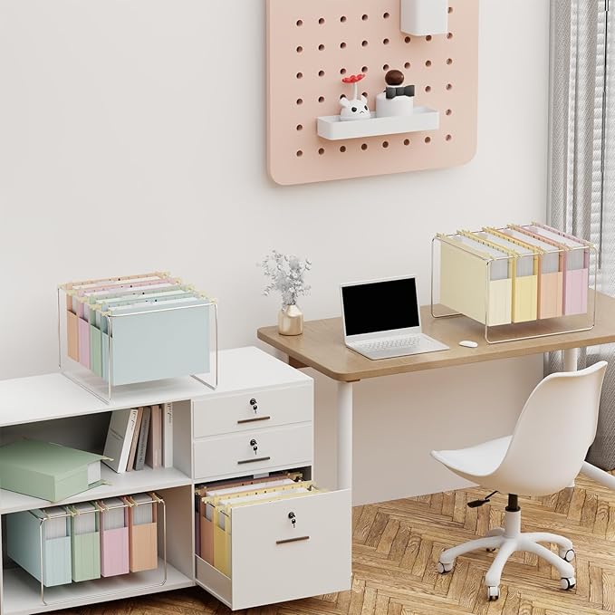 Plastic Expandable Hanging File Folder Letter Size,Heavy Duty 2“Expansion Extra Wide Hanging Folders with Tabs,Accordian Pocket,No Assembly,Filing Cabinet Folder for Office/Home,12 Pack,Morandi