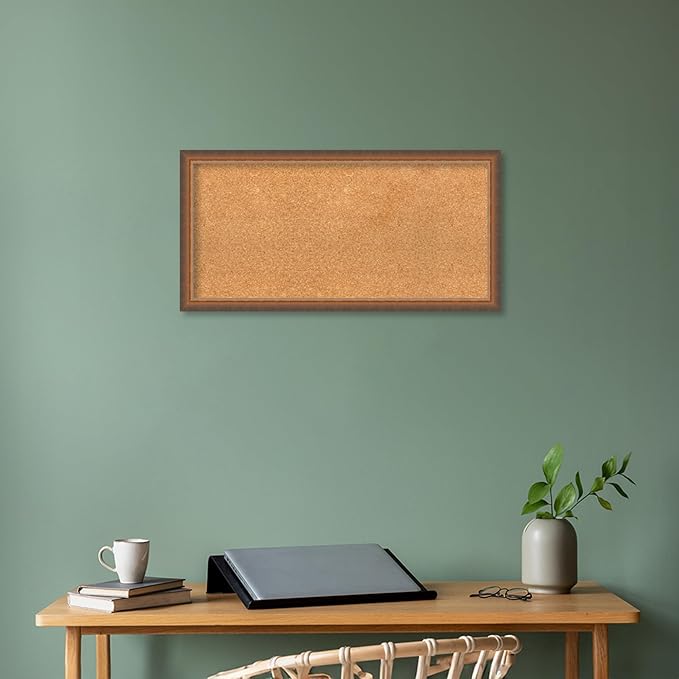 Amanti Art Natural Cork Board for Wall, 16x32 Vision Board with Bronze Frame, Medium Corkboard Office Decor for Home Organization, Modern Corkboard Pinboard to Display Items for Home Organization in