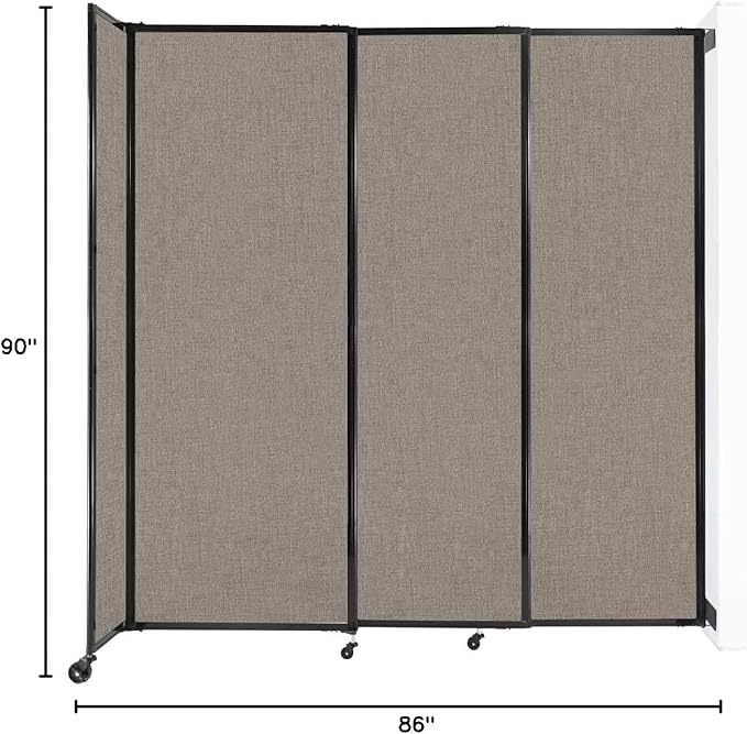 Wall-Mounted Sliding StraightWall Room Divider | Adjustable Widths | Locking Wheels | Room Separator | Up to 7'2" Wide x 7'6" Tall Warm Pebble Fabric Panels