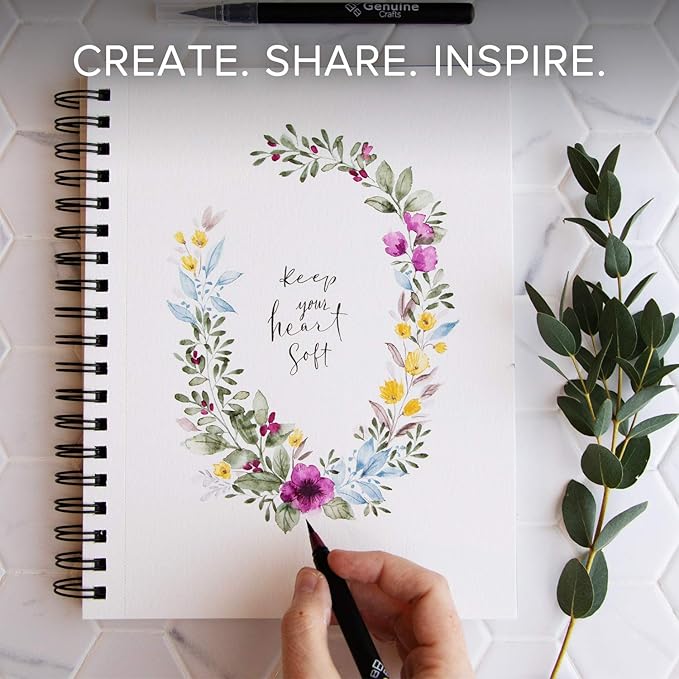 GenCrafts Watercolor Brush Pens Set of 50 Premium Colors - Real Brush Tips - No Mess Storage Case - Washable Nontoxic Markers - Portable Painting