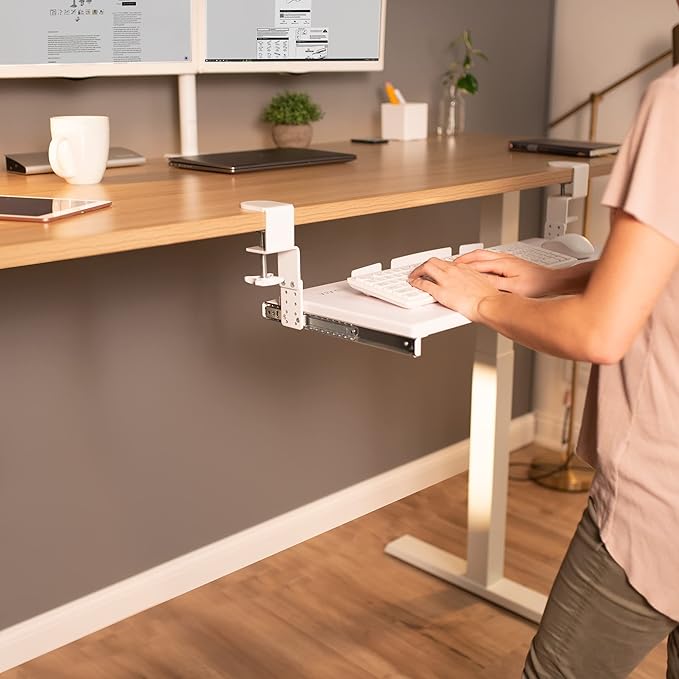 VIVO Large Height Adjustable Under Desk Keyboard Tray, C-clamp Mount System, 27 (33 Including Clamps) x 11 inch Slide-Out Platform Computer Drawer for Typing, White, MOUNT-KB05HW