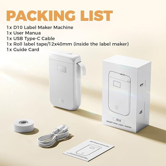Label Maker, Label Maker Machine with Tape, Portable Bluetooth Label Printer with Little Space, Mini D10 Label Machine with Multiple Personalized Templates for Family School
