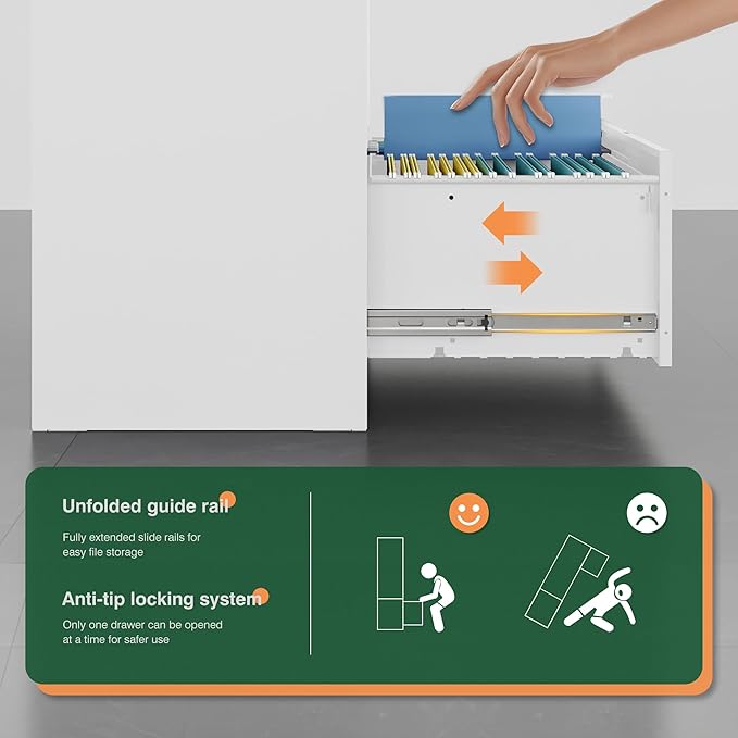 Letaya 4 Drawer File Cabinet with Lock, Metal Lateral Filing Cabinet Wide Office Organization Storage for Home Office Hanging Letter/Legal/F4/A4 (White-Requires Installation)