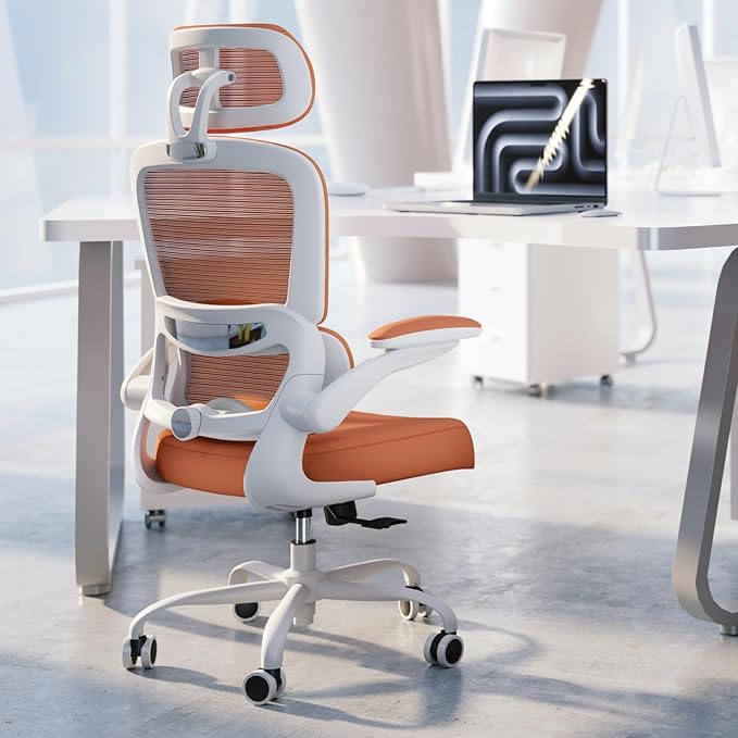 TRALT Office Chair Ergonomic Desk Chair, 330 LBS Home Mesh Office Desk Chairs with Wheels, Comfortable Gaming Chair, High Back Office Chair for Long Hours (Orange)