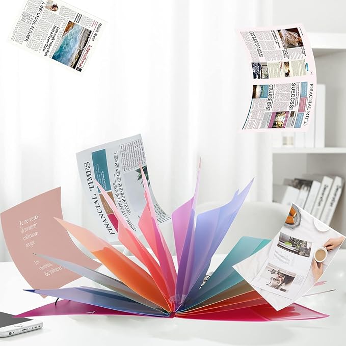 24 Clear Pocket Expanding File Folder with 12 Colored Tabs,Durable A4 Letter Size Organizer,Holds 300 Sheets, Project File Organizer, Numbered Index on Cover,Water-Resistant (Pink)