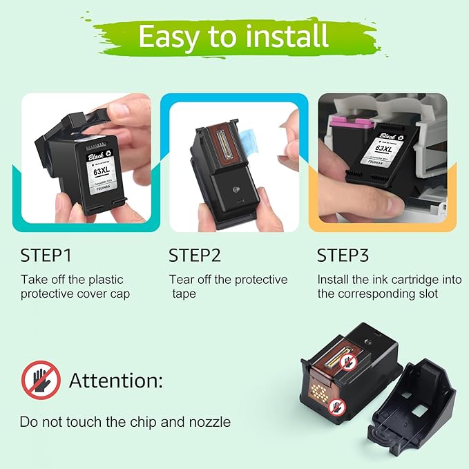 greencycle Remanufactured High Yield Ink Cartridge Replacement for HP 63 63XL F6U64AN Compatible with Envy 4520 4516 Officejet 4650 3830 3831 4655 Deskjet 3630 3632 3633 3636 Printer (Black, 2 Pack)