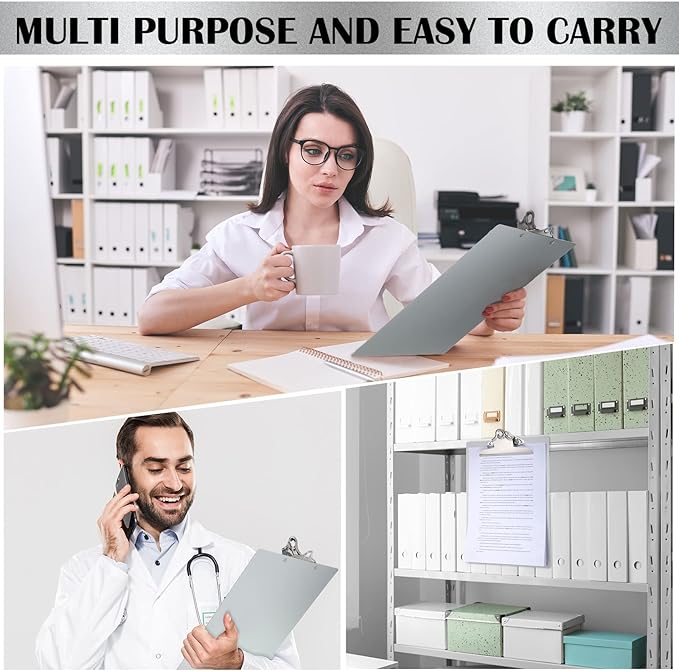8 Pcs Metal Clipboard Heavy Duty Aluminum Clipboards 12 x 9 Inch Metal Clip Board with Low Profile Clip A4 Letter Size Document Holder for Office School Medical Jobsite Laboratory