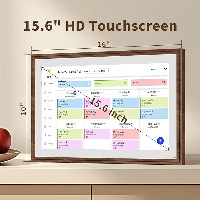 15.6 Inch Digital Calendar Chore Chart with Touchscreen - Full HD Interactive Display, Wall & Desk Mountable Family Planner, To-Do List & Meal Planner, Ideal for Home Organization & 2025 Scheduling