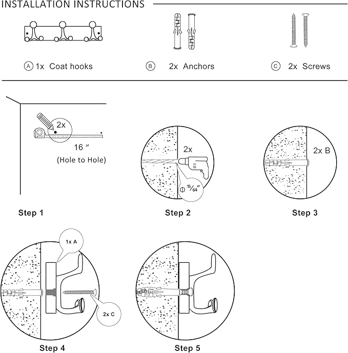 SKOLOO 17-Inch Light Brown Wood Coat Rack Wall Mount with 3 Triple Hooks - Ideal for Family Entrances, Classrooms, and Pet Supplies Storage - Perfect Coat Hooks for Wall