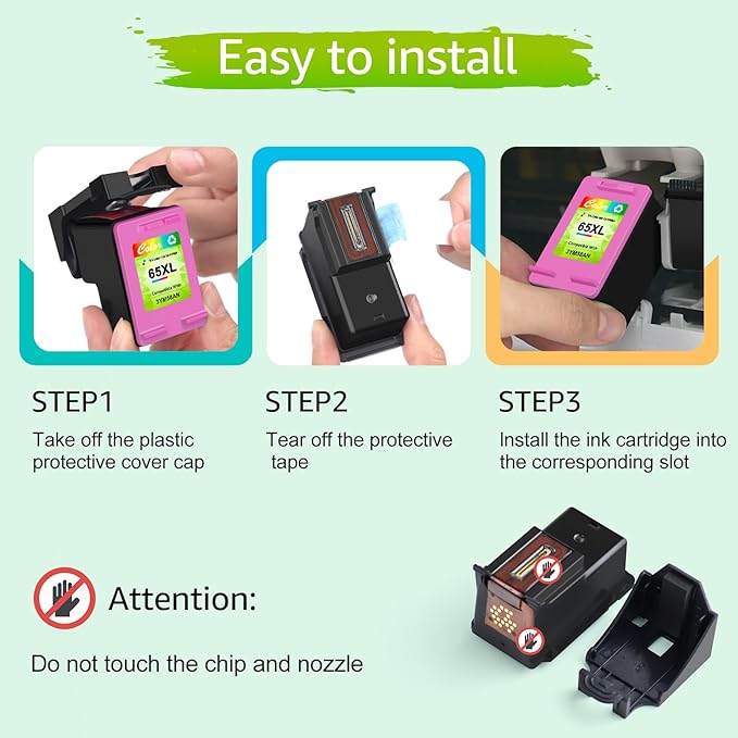 greencycle Remanufactured Ink Cartridge Replacement for HP 65 65xl Compatible for Envy 5055 5052 Deskjet 2655 3755 2622 2624 3758 3752 3732 3730 3722 3721 Printer (2 Pack, Tri-Color)