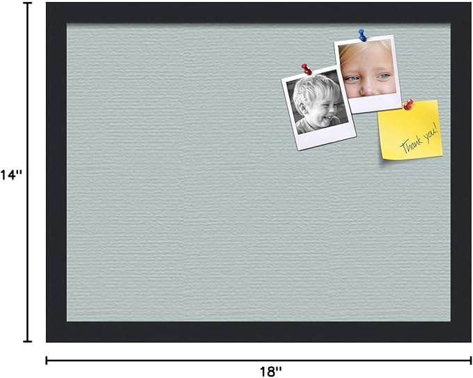 PinPix 18x14 Inch Cork Bulletin Board. This Decorative Framed Pin Board Comes with Soft Blue Design and a Satin Black Frame. Ideal for Home Office Decor or Message Board (PinPix-1814)