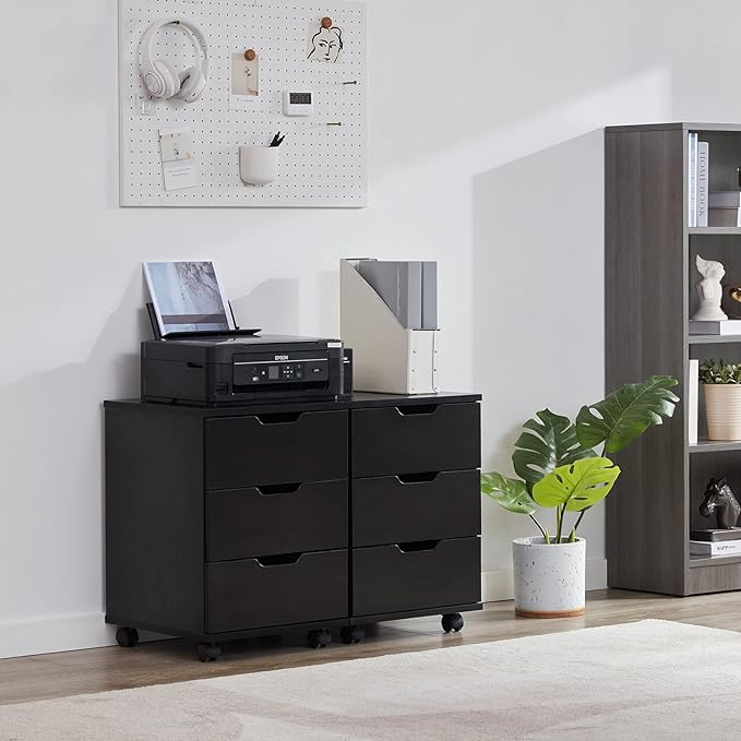 Farini Mobile File Cabinet for Home Office, 3 Drawer Chest Wood, Drawers Unit for Under Desk, Storage Drawers Cabinet Black