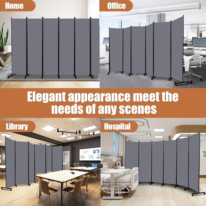 Room Divider Portable 132'' Partition Room Dividers and Folding Privacy Screens 6 Panel Wall Divider for Room Separation, Freestanding Fabric Room Divider Panel with Wheels for Home Office Hospital