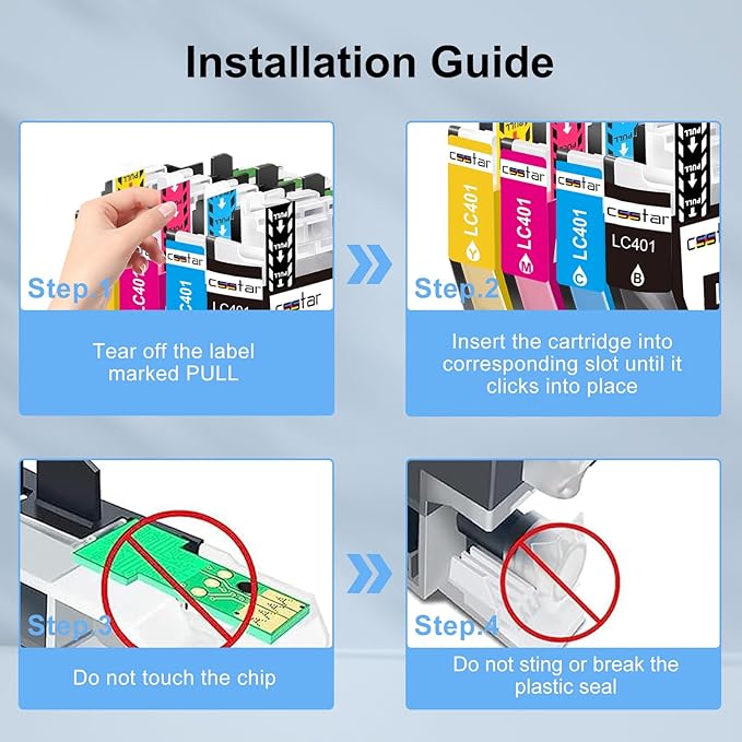 LC401XL Ink cartridges Compatible Replacement for Brother MFC-J1010DW MFC-J1170DW MFC-J1012DW Printers(4 Pack, BK/C/M/Y)