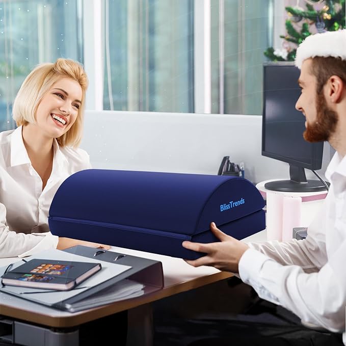 BlissTrends Foot Rest for Under Desk at Work-Versatile Foot Stool with Washable Cover-Comfortable Footrest with 2 Adjustable Heights for Car,Home and Office to Relieve Back,Lumbar,Knee Pain-Blue Long