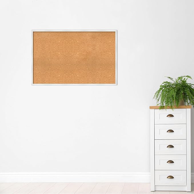 Amanti Art Natural Cork Board for Wall, 29x45 Vision Board with White Frame, Oversize Corkboard Office Decor for Home Organization, Country Rustic Corkboard Pinboard to Display Items for Home
