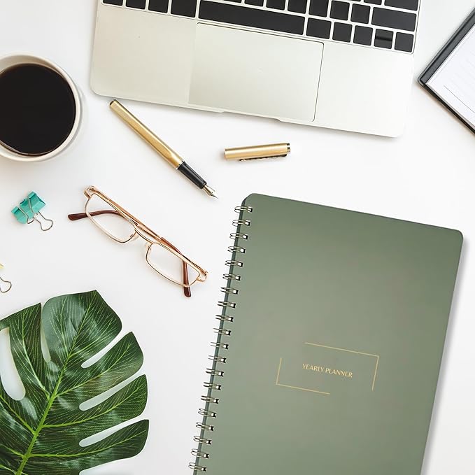 | Ultimate Yearly, Daily, Weekly, Monthly Planner | 8.25" x 11.75" | To Do List Notebook for Work | Simple Design | Multiple Layouts | Academic Planner and Organizer Notebook (Navy, Yearly Planner - Portrait)