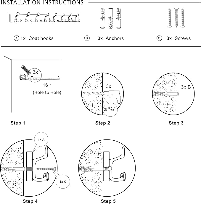 SKOLOO 43-Inch Cherry Wood Coat Rack Wall Mount with 8 Triple Hooks - Ideal for Family Entrances, Classrooms, and Pet Supplies Storage - Perfect Coat Hooks for Wall