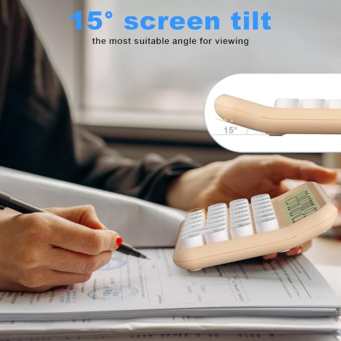 Mechanical Calculator 12 Digit Extra Large 5-Inch LCD Display, DECKLIT Battery Desk Calculator, Big Buttons Easy to Press Use as Office Calculators Desktop, 15°Tilt Screen for Kids Calculator(White)