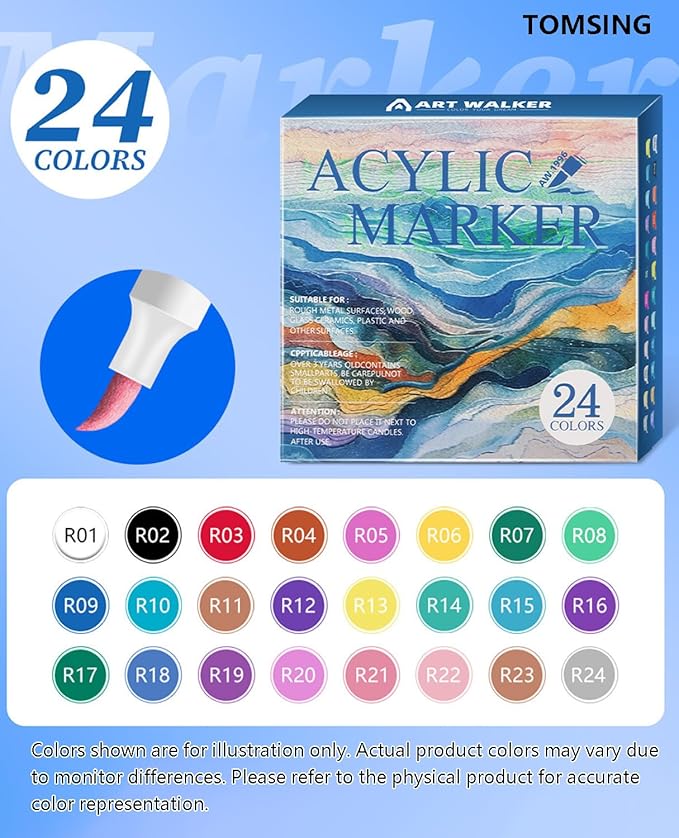 24 Colors Brush Markers Pens,Water-based Ink and Quick-Drying,Painting Supplies Perfect for Plastic Sheets Fabric Bags Ceramics Stone Pottery Wood and Handmade Crafts(24 Colors)
