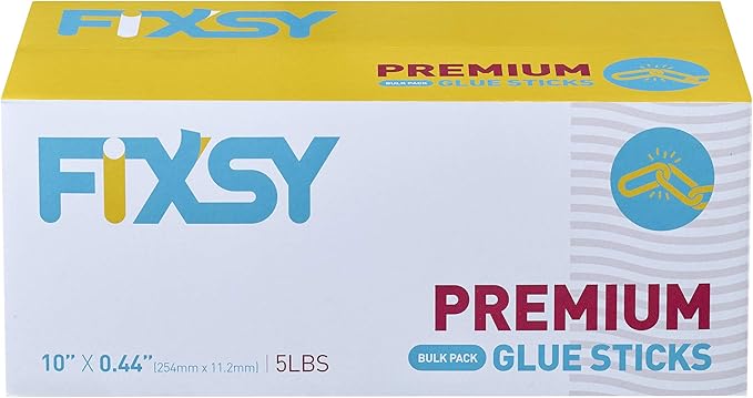 FIXSY Hot Glue Gun Sticks Premium, Full Size 10" Long x .44" Diameter 7/16 11mm, 5LB Box Glue Stick, Approx. 90 Sticks- Compatible with Most Glue Guns
