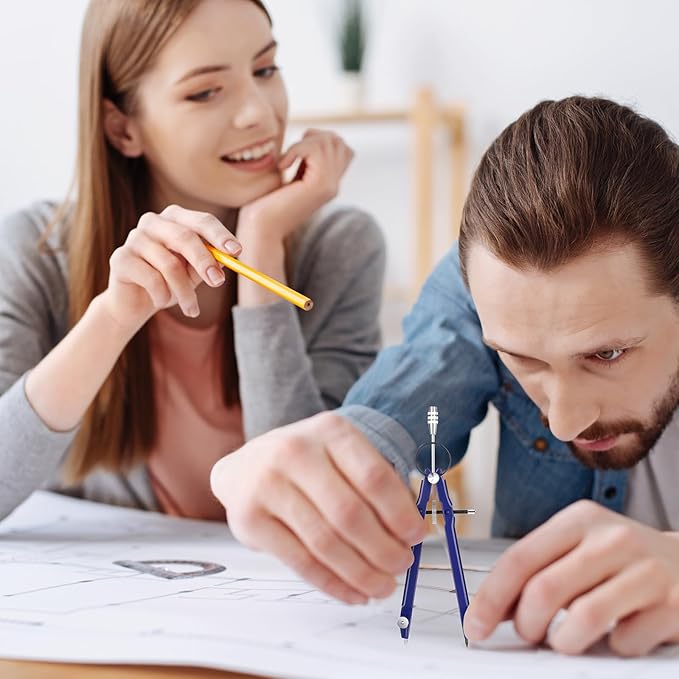 EBOOT Student Geometry Math Set, Drawing Compass and 6 Inch Clear Swing Arm Protractors 180 Degree Math Protractor (Blue)