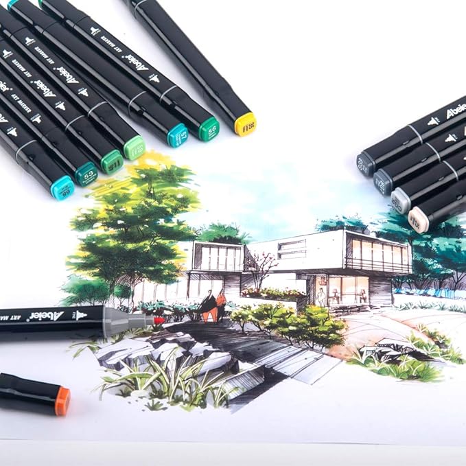 ABEIER 80 Color Alcohol Based Dual Tip Markers Set, Plus 1 Colorless Blender Pen, Permanent Sketch Markers for Kids, Adults Coloring and Artist Illustration