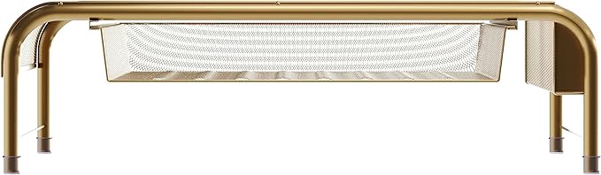 Martha Stewart Ryder Gold Mesh Metal Desktop Monitor Stand Riser with Organizer Drawer and Side Storage, 12.5 x 22.25 x 6.5 inches
