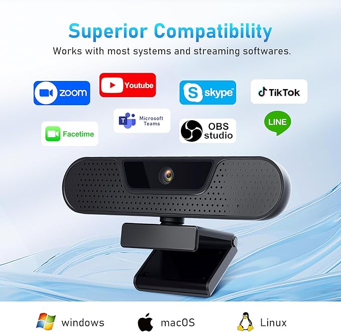 4K Webcam, Computer Camera with 4 Noise-canceling Microphones for Computer/Laptop/Mac, Privacy Cover and Tripod, Work with Video Conference, Live Streaming, Gaming, Video Calls, Zoom