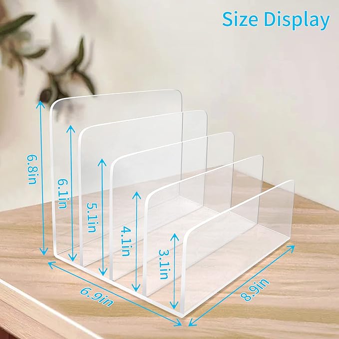 2PCS Clear Acrylic File Organizer, 4 Sections Acrylic Desk Organizer File Holder Sorter for Desk
