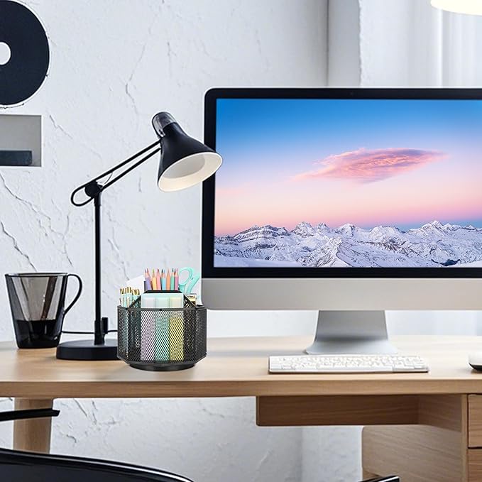 Exerz Desk Organiser/Mesh Desk Tidy Candy/Pen Holder/Multifunctional Organiser 360 Rotating