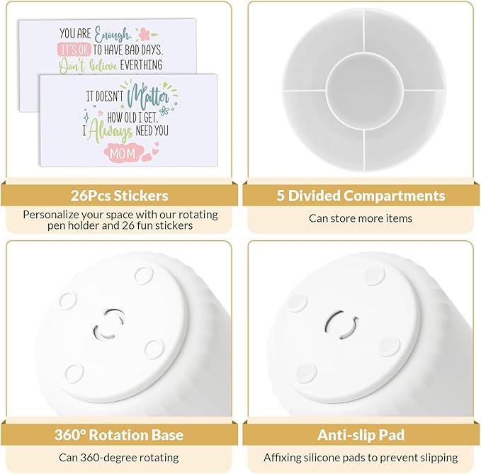 SKYDUE 360 Degree Rotating Desk Organizer, Dual-Purpose Pencil Pen Holder for Desk, Rotating Pencil Cup with Stickers, Office Supplies, Desk Decor for Office, School, Home