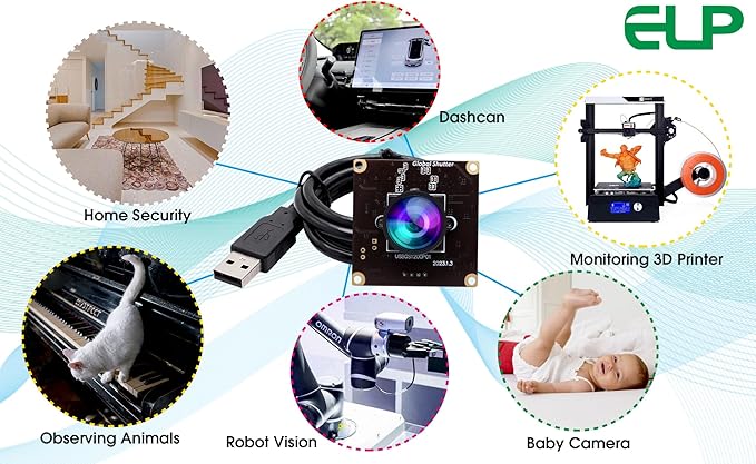 ELP Global Shutter USB Camera Module High Speed with Wide Angle Lens for Computer 1080P Mini UVC USB2.0 Webcam Board High Frame 90fps PC Camera for Laptop (100° no Distortion Lens)