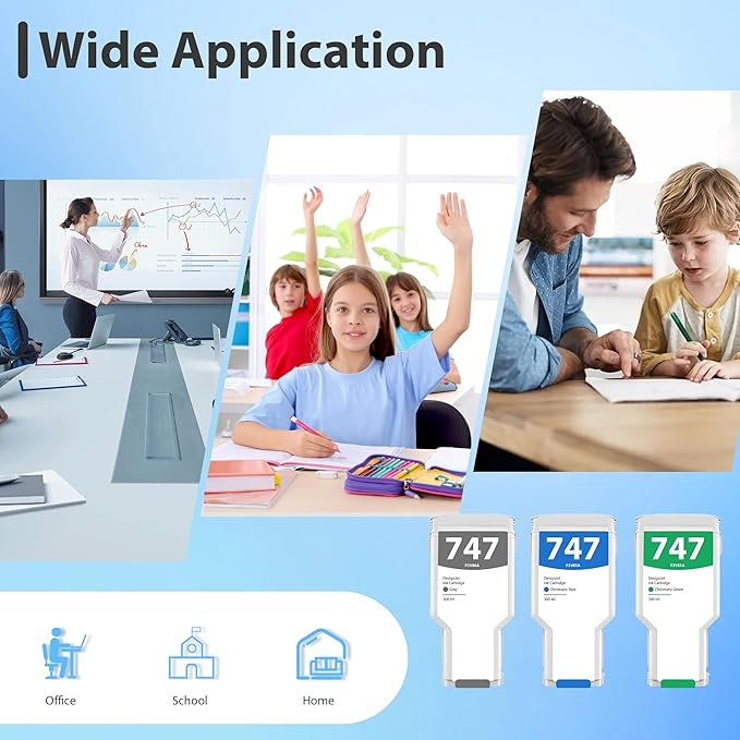 747 Ink Cartridge Replacement for HP 747 300-ml Chromatic Green/Chromatic Blue/Gray Designjet Ink Cartridge P2V84A P2V85A P2V86A forDesignJet Z9+ Large Format Printer (3-Pack)