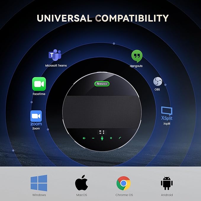 Tenveo MagiCall Conference Speaker with Microphone, Bluetooth/Wireless/USB omnidirectional Speakerphone Noise Cancelling Conference Call 360 Pickup for 10~15 People Online Meeting