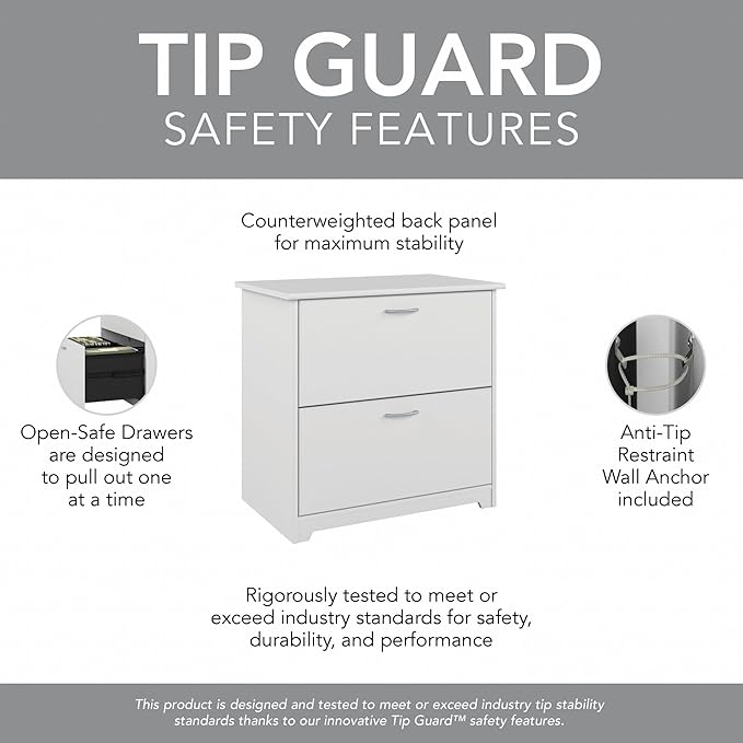 Bush Furniture Cabot 2 Drawer Lateral File Cabinet in White, Home Office Chest for Letter, Legal, and A4-size Document Storage