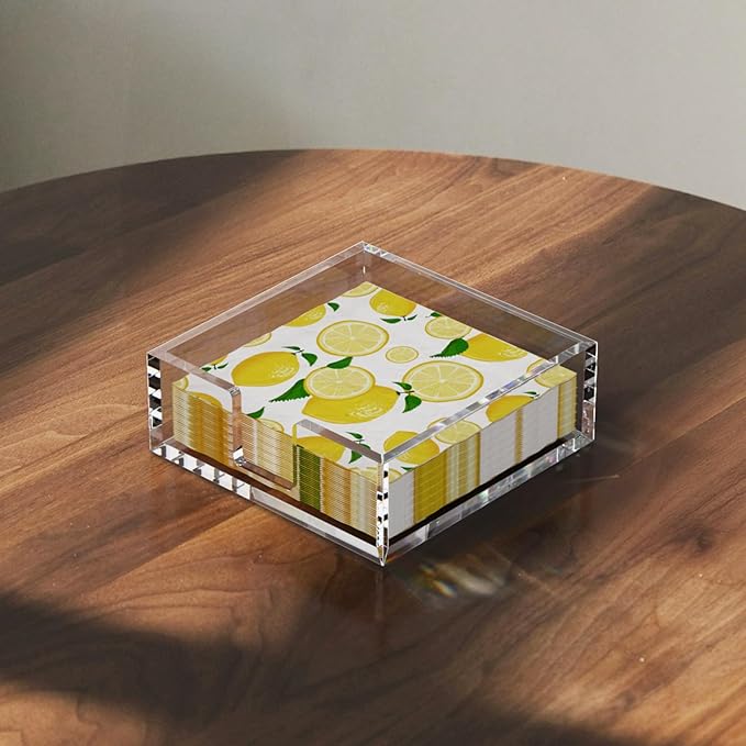 HIIMIEI Acrylic Napkin Holder for Table: Square Cocktail Napkin Dispenser, Flat Guest Towel Holder Tray, Disposable Hand Towel for Bathroom, Kitchen, Bar, Dinner, Party(Clear)