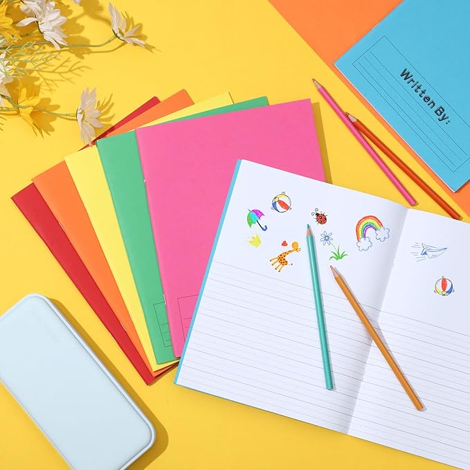 Henoyso 48 Pcs Primary Composition Notebook K-2 9 3/4 x 7 1/2 Inch Primary Journal, Back to School Supplies, Bulk Blank Writing Book for Kid to Write Draw Journal 60 Page Notebooks (Colorful)