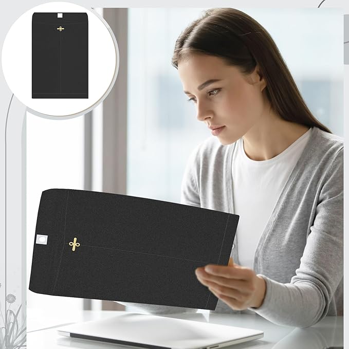 Geyee 100 Pcs Clasp Manilla Envelopes 10 x 13 Inch Gummed Colored Envelopes for Storing or Mailing for Home Office Business Supplies(Black)