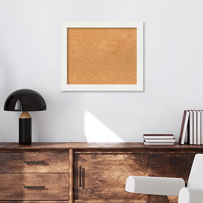 Amanti Art Natural Cork Board for Wall, 21x25 Vision Board with White Frame, Medium Corkboard Office Decor for Home Organization, Casual Corkboard Pinboard to Display Items for Home Organization in