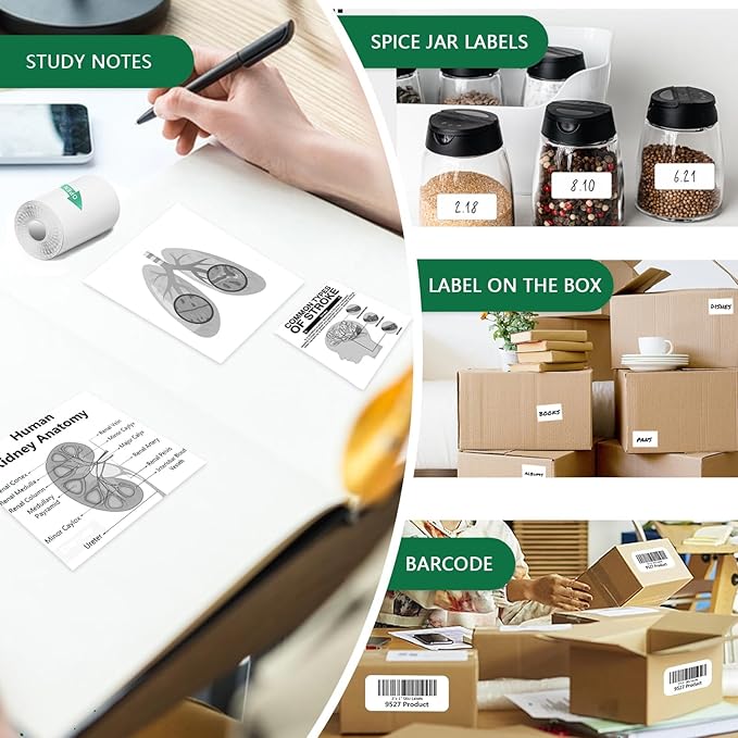5 Rolls Thermal Paper & 5 Rolls Self-adhesive Stickers for Mini Receipt Printer - White Portable Bluetooth Pocket Printer Paper Refill