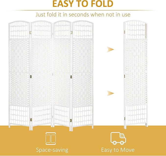 NicBex Room Divider 4 Panel Room Dividers with Woven Paper Design Partition Room Dividers and Folding Privacy Screens 5.6 FT Wall Divider for Office, Room Separation,63.6" W x 0.5" D x 67" H, White
