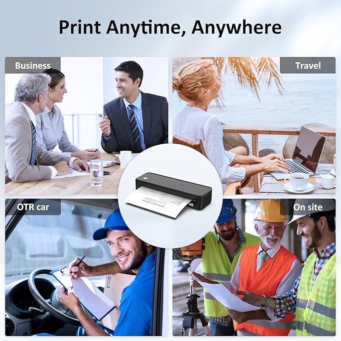 Inkless Portable Printer for Travel, Wireless Thermal Printer Supports 8.5 x 11 Inch Thermal Paper, Bluetooth Machine Includes Carry Case and 3 Rolls of Paper Kit, Black