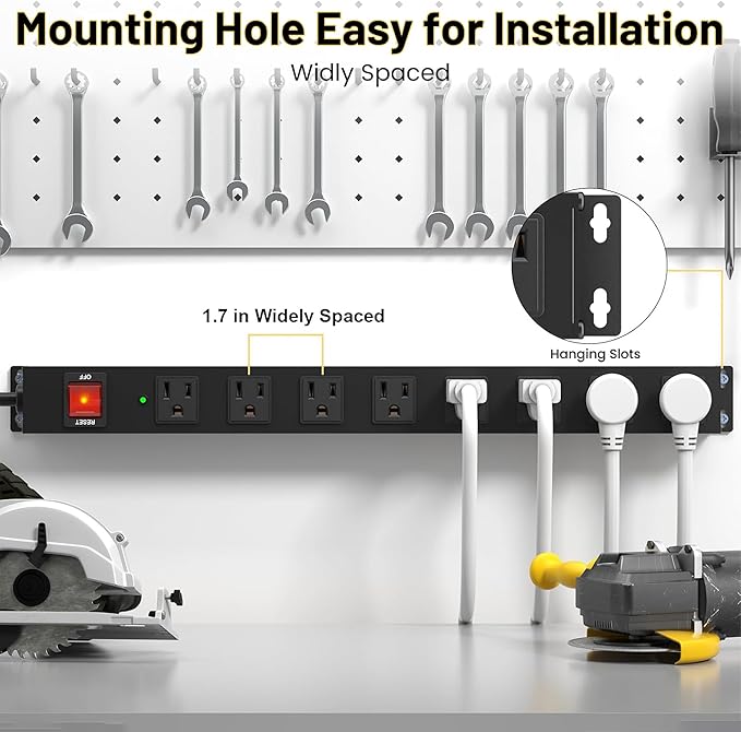 KF 8 Outlet Heavy Duty Power Strip Surge Protector, 2100J Surge Protection Power Strip, 15A/1875W Mountable Power Strips with Upgraded Switch, 14AWG 10FT Power Cord
