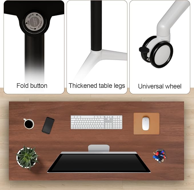 Folding Conference Table, Modern Large Conference Room Tables with Flip-Top Design, Foldable Conference Table Meeting Table with Wheels, Mobile Seminar Training Tables for Office Classroom (6, Brown)