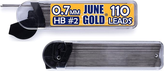 June Gold 8 Pack 0.7 mm HB #2 Mechanical Pencils, Extra Long Spin Eraser, 2 Lead Dispensers/w 220 Refills & 8 Refill Erasers, Break Resistant Lead, Soft Non-Slip Grip