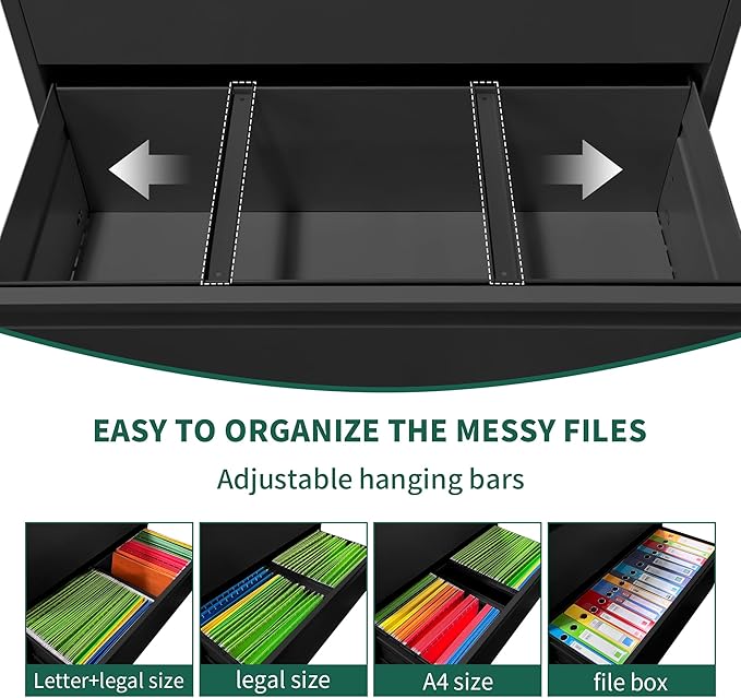 3 Drawer Lateral File Cabinet, File Cabinets for Home Office Legal/Letter A4 Size, File Cabinet with 3 Drawer Cabinet, Require Assembly, Black